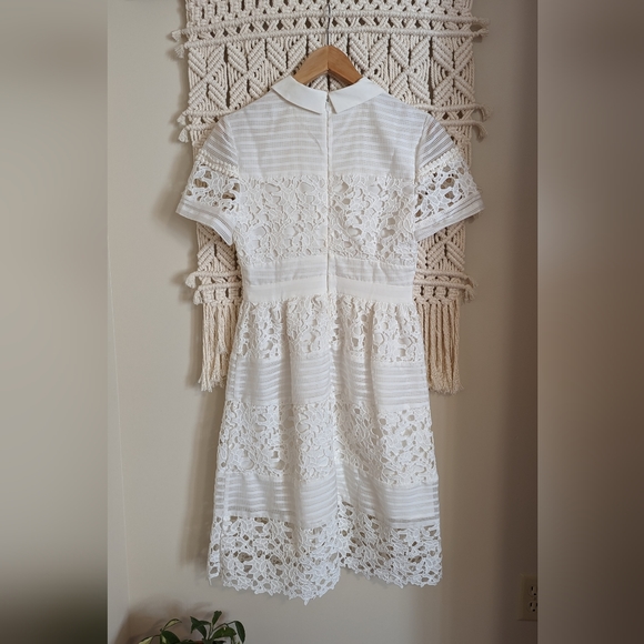Lace & Mesh White Peter Pan Collar Dress - Picture 5 of 6